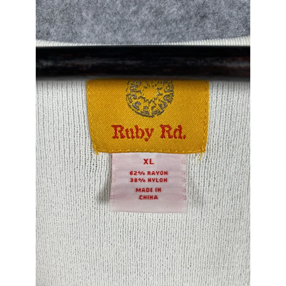 Ruby Rd Womens XL Ivory Floral Embroidered Beaded Knit Tank Top Sleeveless Shell - Picture 6 of 8